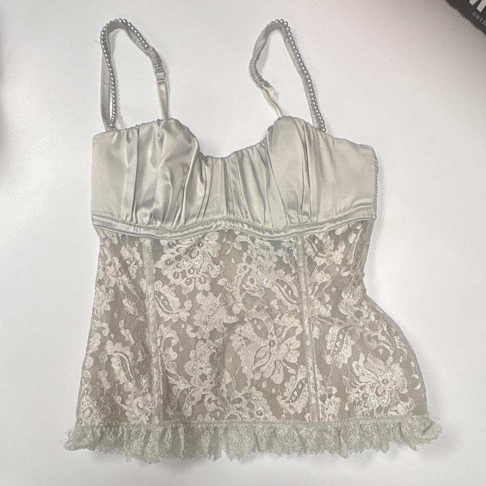 Victoria’s Secret Sexy Little Things 34C Silver Lace Rhinestone Bustier Y2K